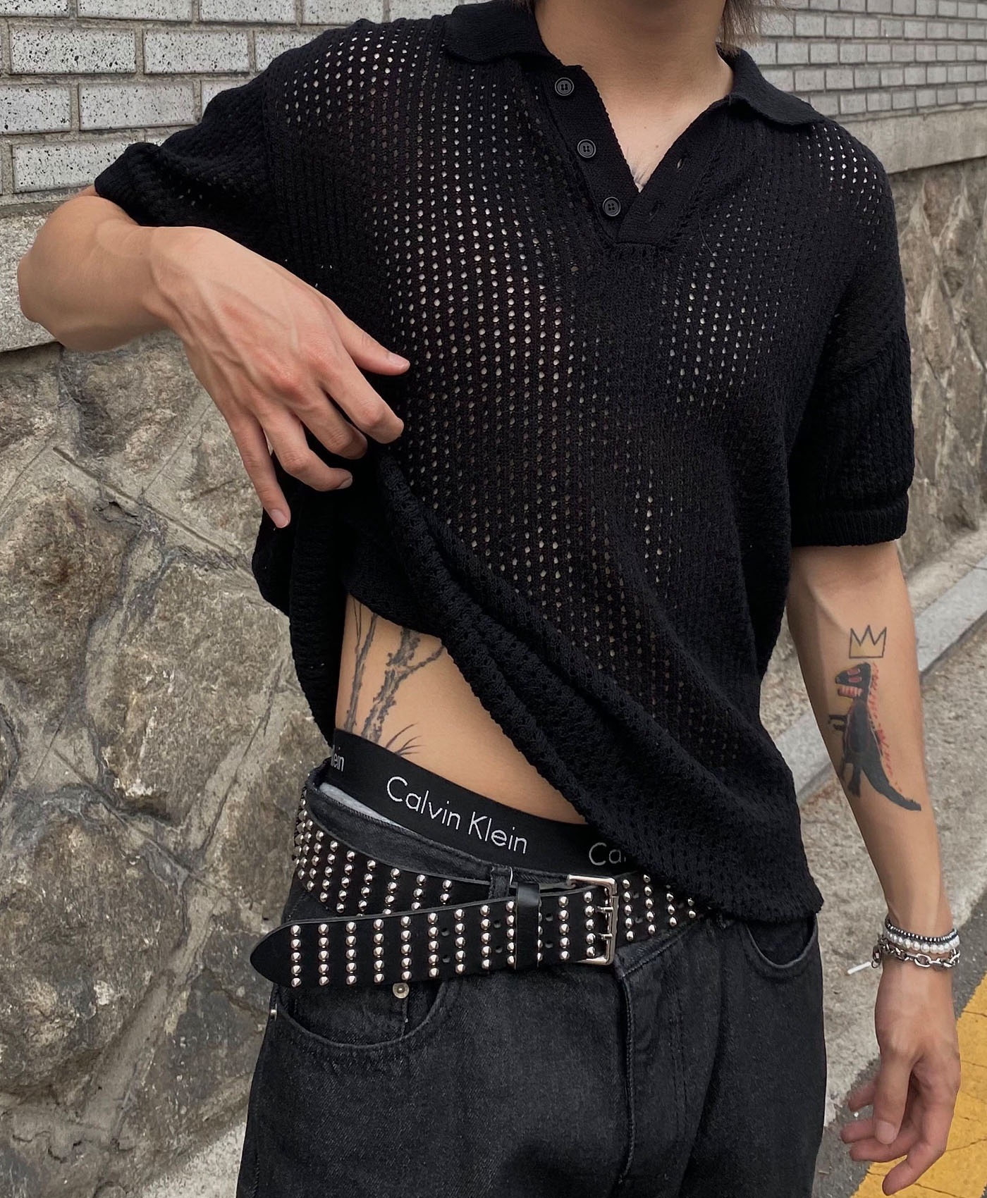 mesh collar t-shirt (black)
