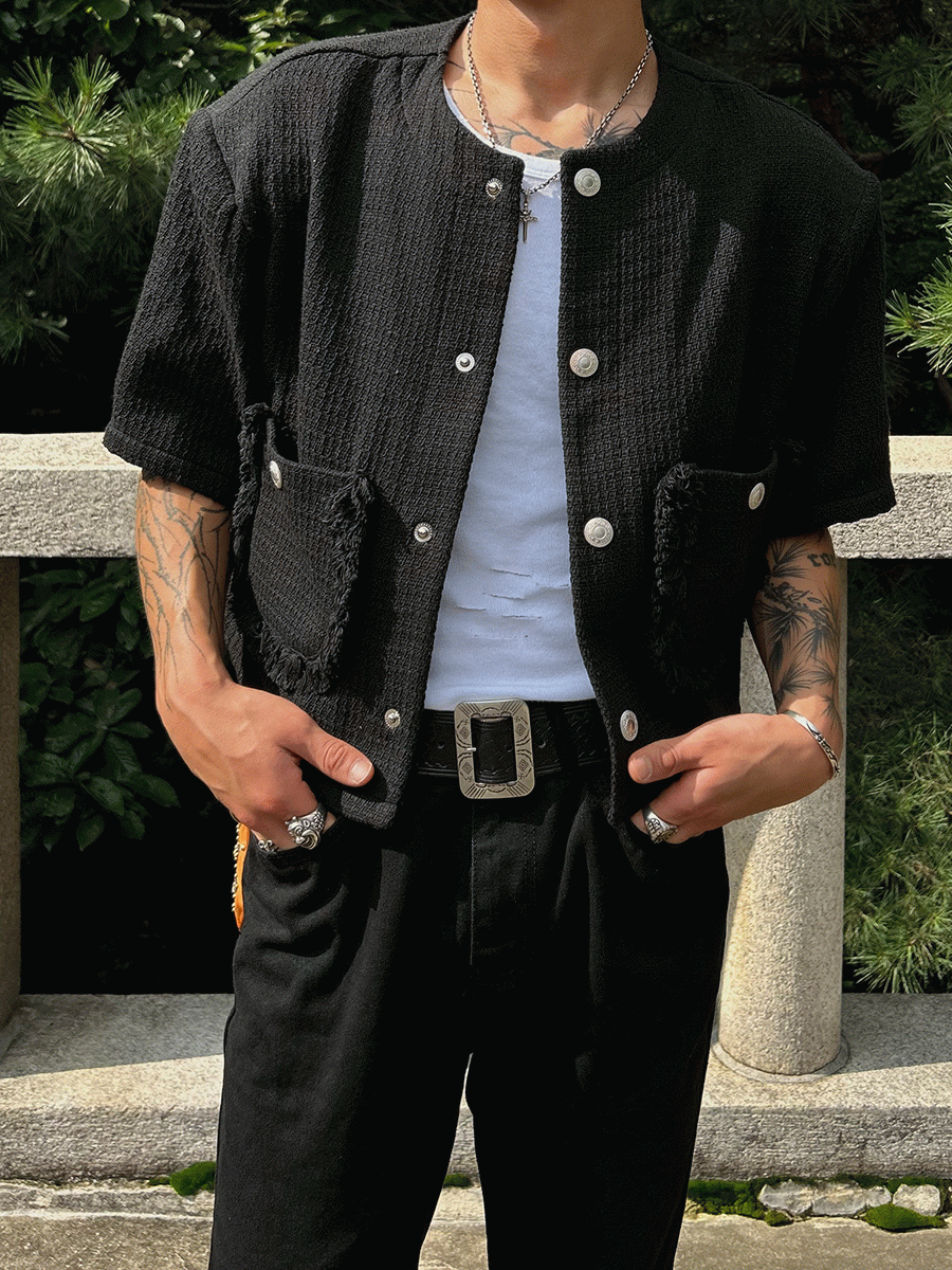 Crop Tweed Half Jacket (Black)